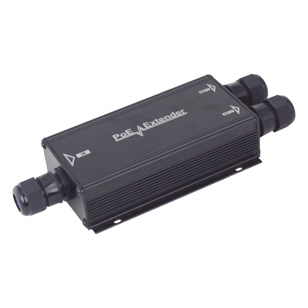 Extensor PoE/ 100 Metros / Intemperie (IP66) / 60 Watts / 1 puerto @ 2 salidas a 30 W / No requiere fuente de alimentación adicional