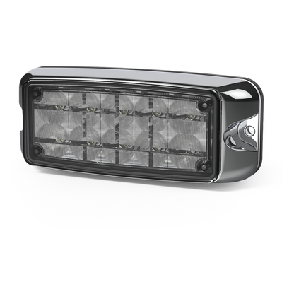 Luz de Advertencia de 10 LED, Ambar/Blanco, 5x2 Pulgadas, Lente Transparente, Bisel Cromado
