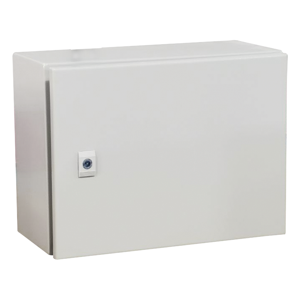Gabinete de Acero IP66 Uso en Intemperie (400 x 300 x 300 mm) con Placa Trasera Interior Metálica y Compuerta Inferior Atornillable (Incluye Chapa y