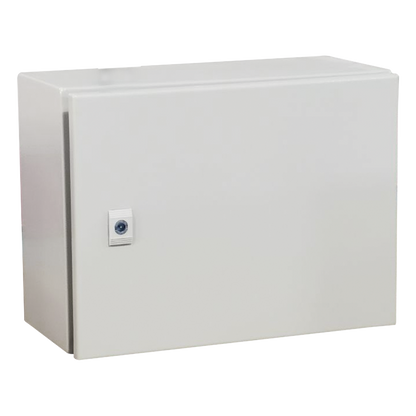 Gabinete de Acero IP66 Uso en Intemperie (400 x 300 x 300 mm) con Placa Trasera Interior Metálica y Compuerta Inferior Atornillable (Incluye Chapa y