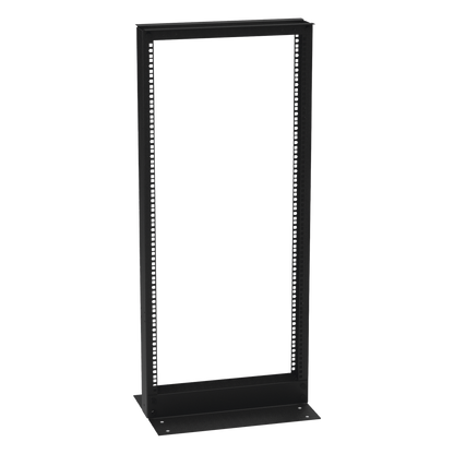 Rack de 2 Postes (Doble Perforación), Estándar 19", 24 Unidades, Fabricado en Acero, Base "L" para Anclar a Piso