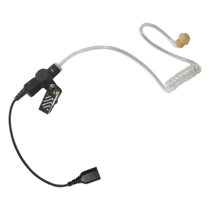 Auricular de tubo acústico transparente con cable de fibra tranzada con conector SNAP tipo MIRAGE. Requiere micrófono de solapa de 1 o 2 hilos de la