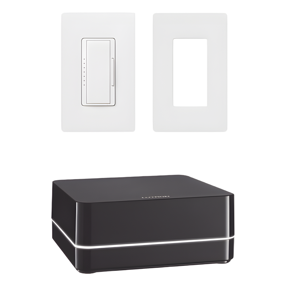 Kit de control de iluminación RA2 Select con repetidor principal, atenuador de 600 W (150 W LED) y placa Claro, control desde la app Lutron y