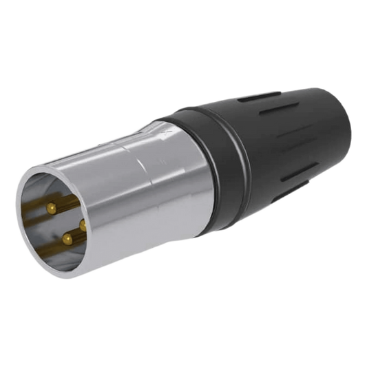 Conector macho xlr de 3 núcleos con carcasa de acero inoxidable y contactos chapados en oro