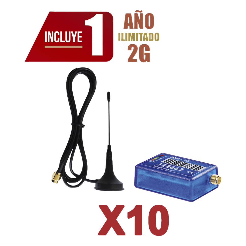KIt de 10 Comunicadores de Alarma MINI012G con Antena 2G / Incluyen 1 Año de Cobertura / Aplicación Gratuita / Cero Configuración / Compatible