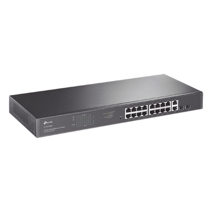 Switch no administrable de 16 puertos 10/100/1000Mbps y PoE af/at, 2 puertos SFP hasta 250W.