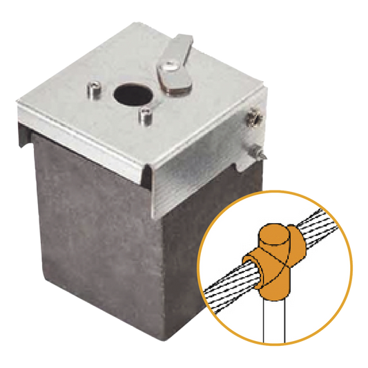 Molde de Grafito Vertical Unión en T / Cable 2/0 AWG a Pica 5/8 in / 70 Soldaduras / Acero Electrogalvanizado / Normativa IEC 62305