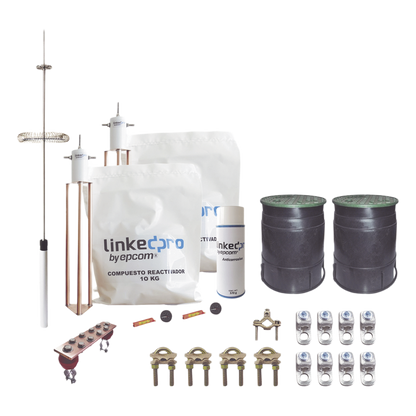 Kit Pararrayos Torre 30 m / Punta Dipolo Corona Aluminio / Electrodo Cobre 30A / Filtro Equipotencial / Accesorios Instalación Incluidos