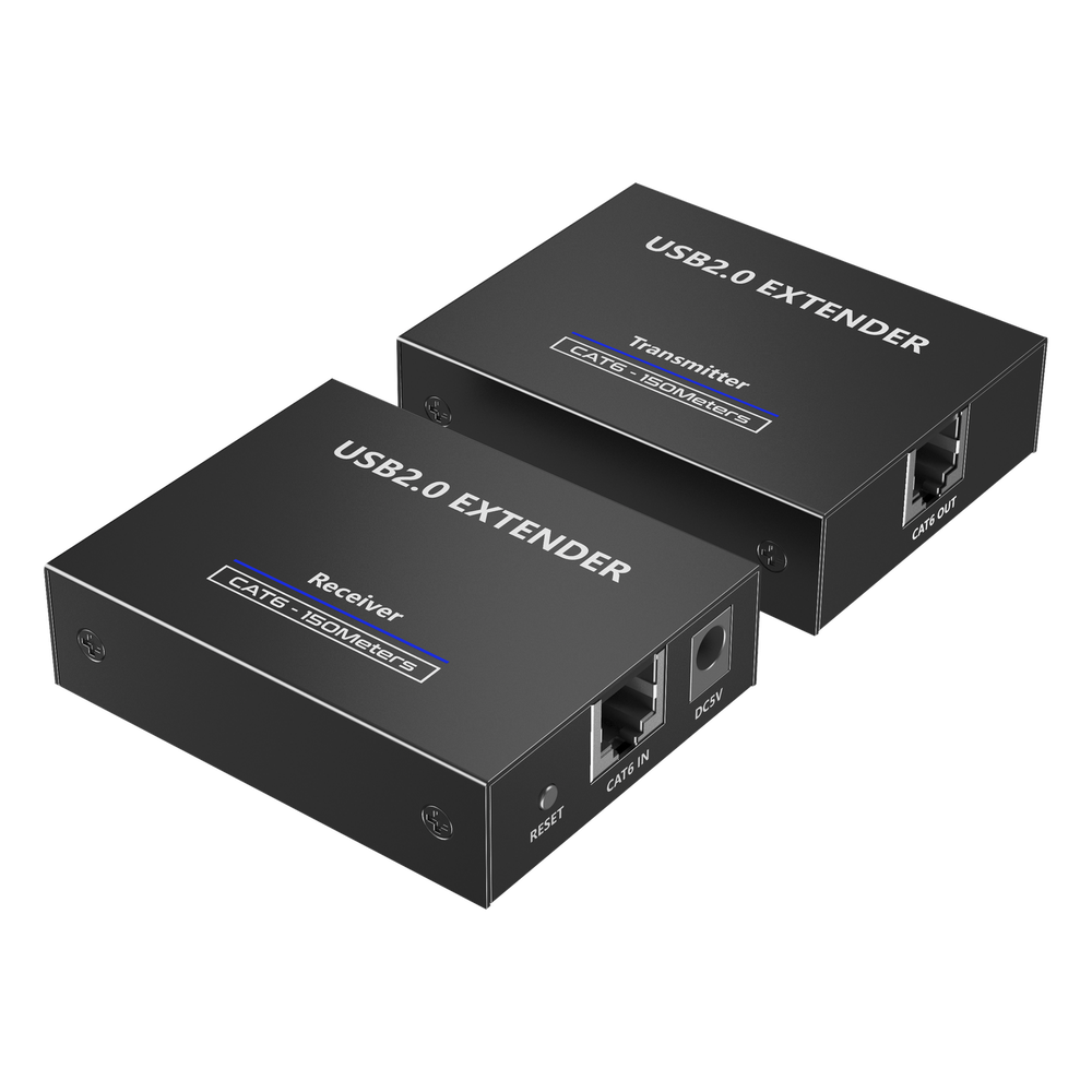 Kit EXTENSOR USB 2.0 de 4 Puertos para Distancias de Hasta 150 m | Soporta USB 2.0, USB 1.1 y USB 1.0 | UTP Cat 5e/6/6a/7 | Soporta Switch Gigabit |
