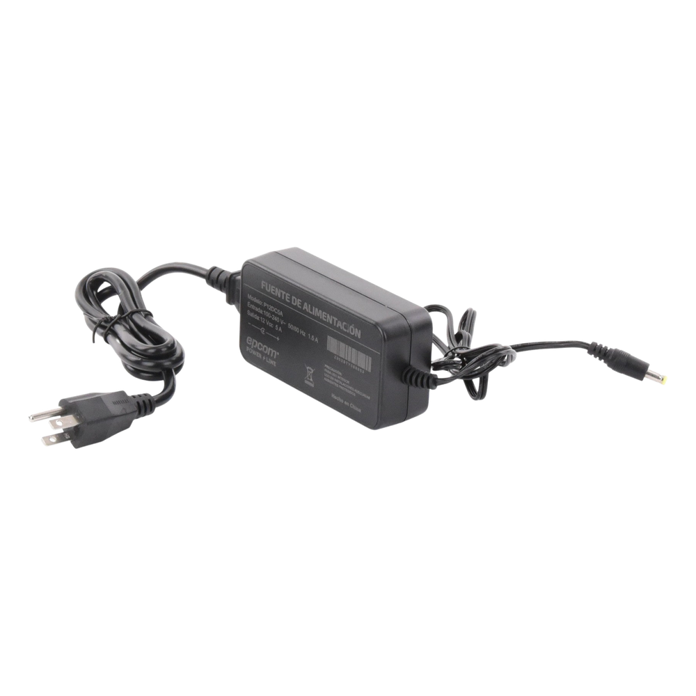 Fuente de poder con Cables de Extensión para Mayor Alcance 12 Vcc / 5 Amperes / Profesional / 0.5 metros a la toma de alimentación / 0.5 metros a la