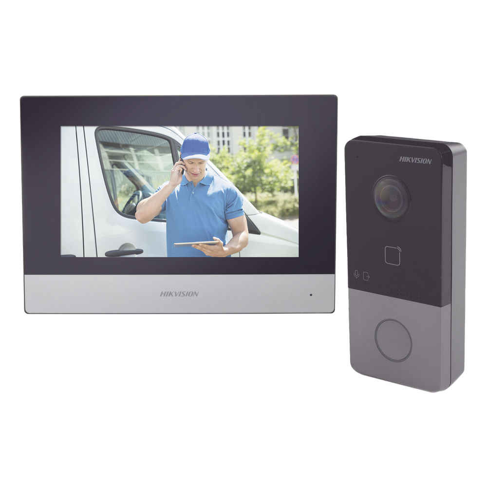 Kit de Videoportero IP Poe Estandar con llamada a App de Smartphone (HikConnect) / Apertura con tarjeta MIFARE / Frente de calle IP65 / Soporta 1