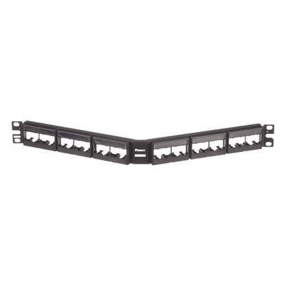 Panel de Parcheo Modular Mini-Com (Sin Conectores), Angulado, Sin Blindaje, Con Etiqueta y Cubierta, de 24 Puertos, 1UR