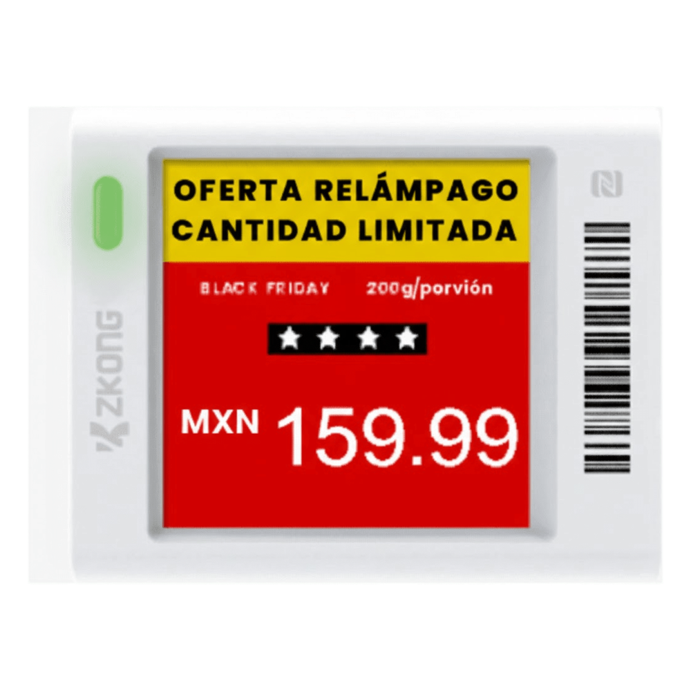 Etiqueta Electrónica de Estantería ESL 1.5" / Pantalla EPD Gráfica Matriz de Puntos 152x152 píxeles / 4 Colores (Negro Blanco Rojo Amarillo) / BLE