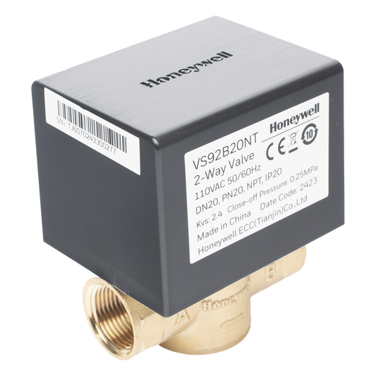 Válvula de control eléctrica de 2 vías para fancoil, retorno por resorte, normalmente cerrada, 110 V CA, DN20 (3/4"), conexión NPT
