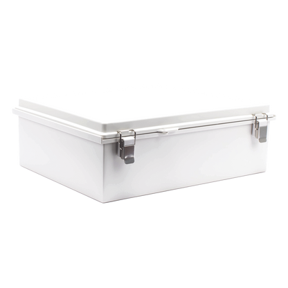 Gabinete de Plástico ABS, Uso en Intemperie IP66 (350 x 460 x 160 mm) Cierre por Broche Inoxidable y Permite Cerrado con Candado y Llave (Perno 5mm)