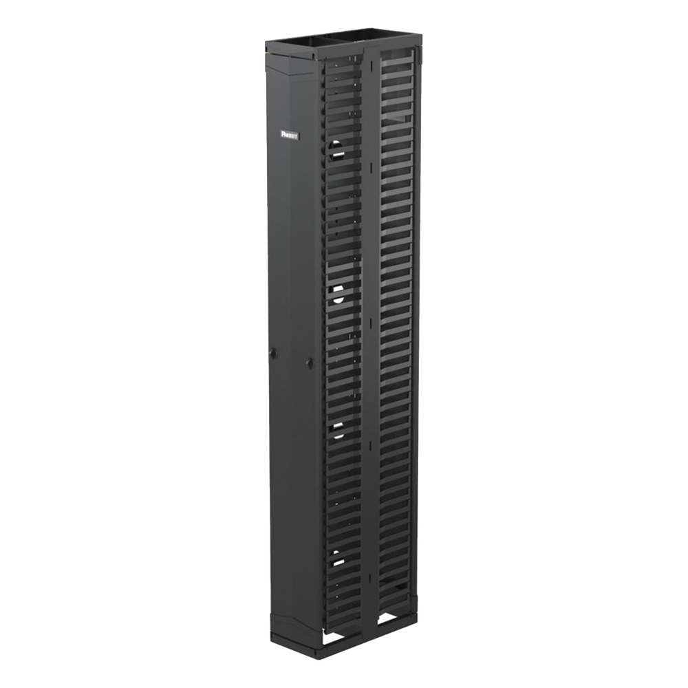 Organizador Vertical PatchRunner™, Doble (Frontal y Posterior), Para Rack Abierto de 45 Unidades, 10in de Ancho, Color Negro