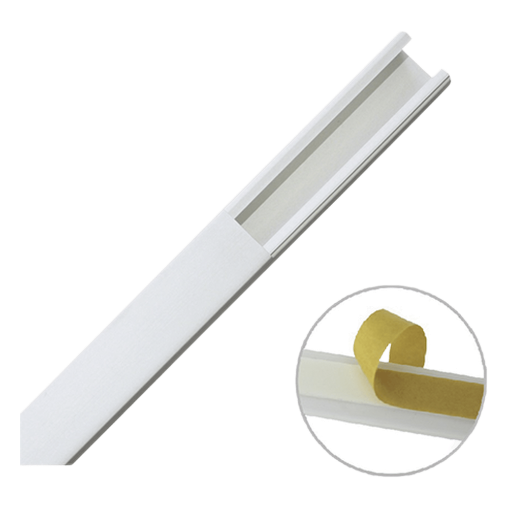 Canaleta color blanco de PVC auto extinguible de una vía, 20 x 17 mm tramo 6 pies, con cinta adhesiva (5201-21252)