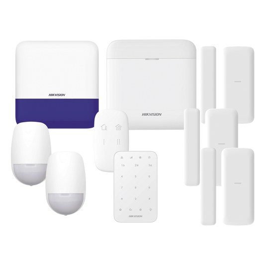 (AX PRO) KIT de Alarma AX PRO / Incluye: 1 Hub con batería de respaldo/ 2 Sensores PIR / 3 Contactos Magnéticos mini / 1 Control Remoto / 1 Sirena