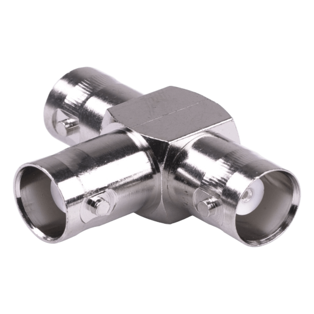 Adaptador Triple en T para 50 Ohm de BNC Hembra a Doble BNC Hembras, Níquel/ Plata/ Teflón