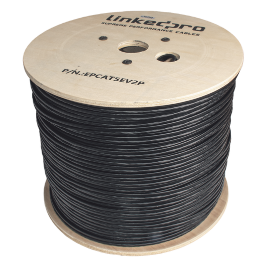 Bobina de Cable Siamés Cat5e CCA + 2 Cables Gruesos (16 AWG) para Alimentar Cámaras Más Lejos / 305 Metros (1000 Pies) / Instalación en Exterior