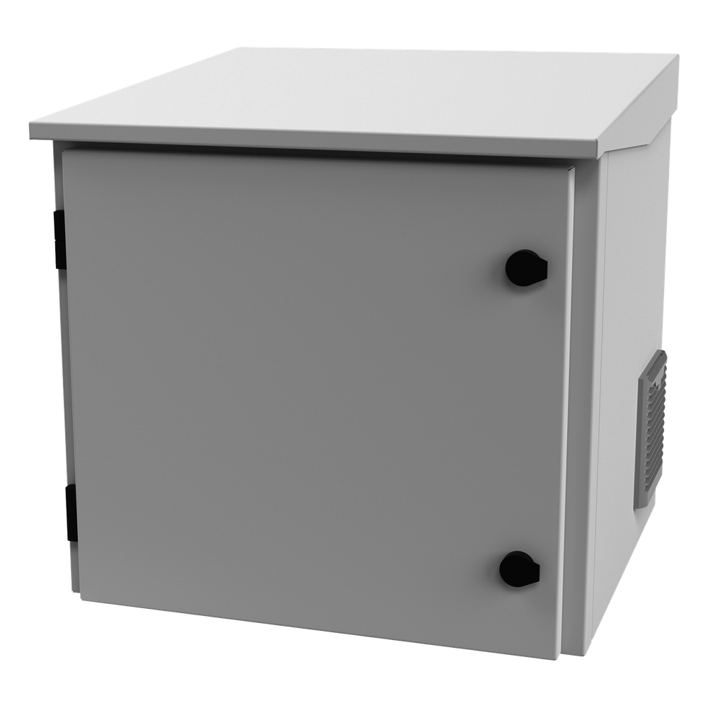 Gabinete de Exterior con Rack de 19" de 9UR con Ventiladores y Termostato, Se envía el Gabinete armado, (Montaje a poste o torre se vende por