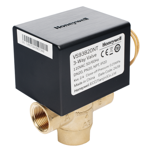 Válvula de control eléctrica de 3 vías para fancoil, retorno por resorte, normalmente cerrada, 110 V CA, DN20 (3/4"), conexión NPT