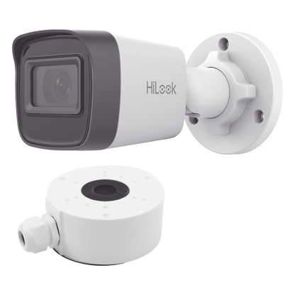 HiLook Series / Bala IP 4 Megapixel / 20 mts IR / Exterior IP67 / PoE / dWDR / Lente 2.8 mm + Caja de conexión DS-1280ZJ-XSP