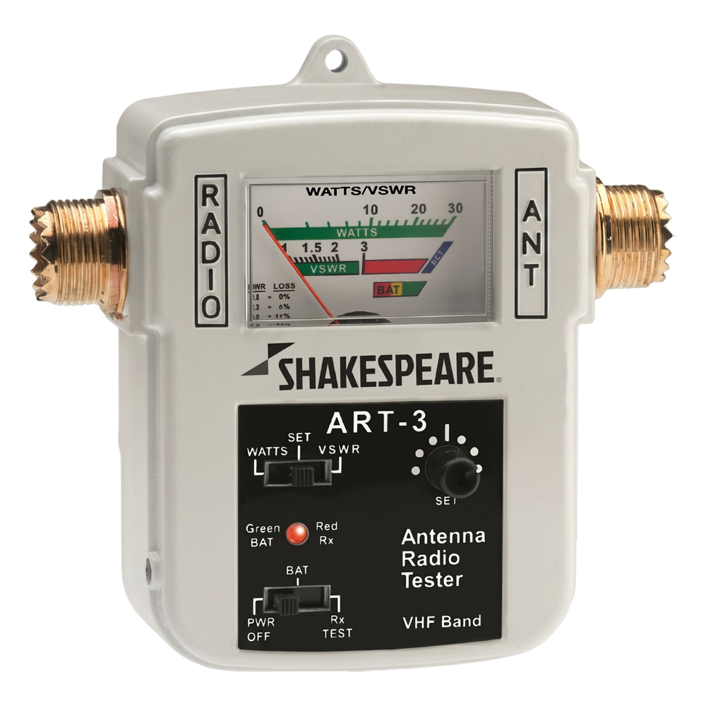 Probador de Antena y Radio SHAKESPEARE ART-3 / Mide Recepción, Potencia y VSWR / 155-158 MHz / Escala 0-30 W / Conectores SO-239 / Portátil a Batería