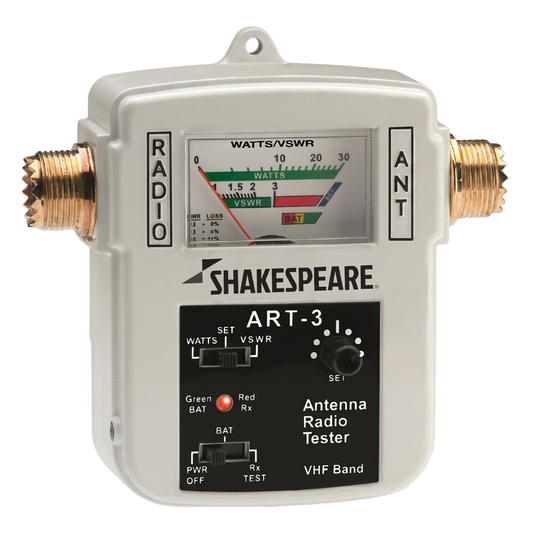 Probador de Antena y Radio SHAKESPEARE ART-3 / Mide Recepción, Potencia y VSWR / 155-158 MHz / Escala 0-30 W / Conectores SO-239 / Portátil a Batería