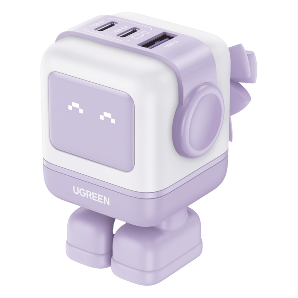 Cargador RobotGaN de 65W Serie UNO | 3 Puertos de Carga Rápida | 2 USB-C | 1 USB-A | PD 3.0 | QC 4.0 | Carga Inteligente | Tecnología GaN II | Zapato