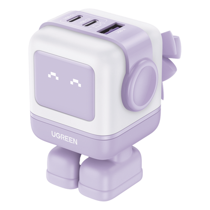 Cargador RobotGaN de 65W Serie UNO | 3 Puertos de Carga Rápida | 2 USB-C | 1 USB-A | PD 3.0 | QC 4.0 | Carga Inteligente | Tecnología GaN II | Zapato