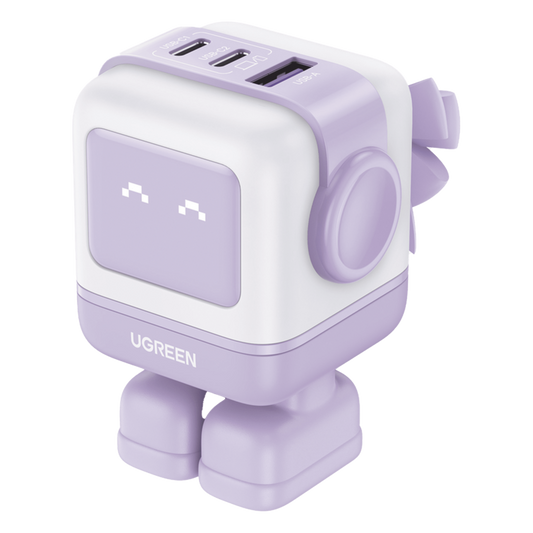 Cargador RobotGaN de 65W Serie UNO | 3 Puertos de Carga Rápida | 2 USB-C | 1 USB-A | PD 3.0 | QC 4.0 | Carga Inteligente | Tecnología GaN II | Zapato