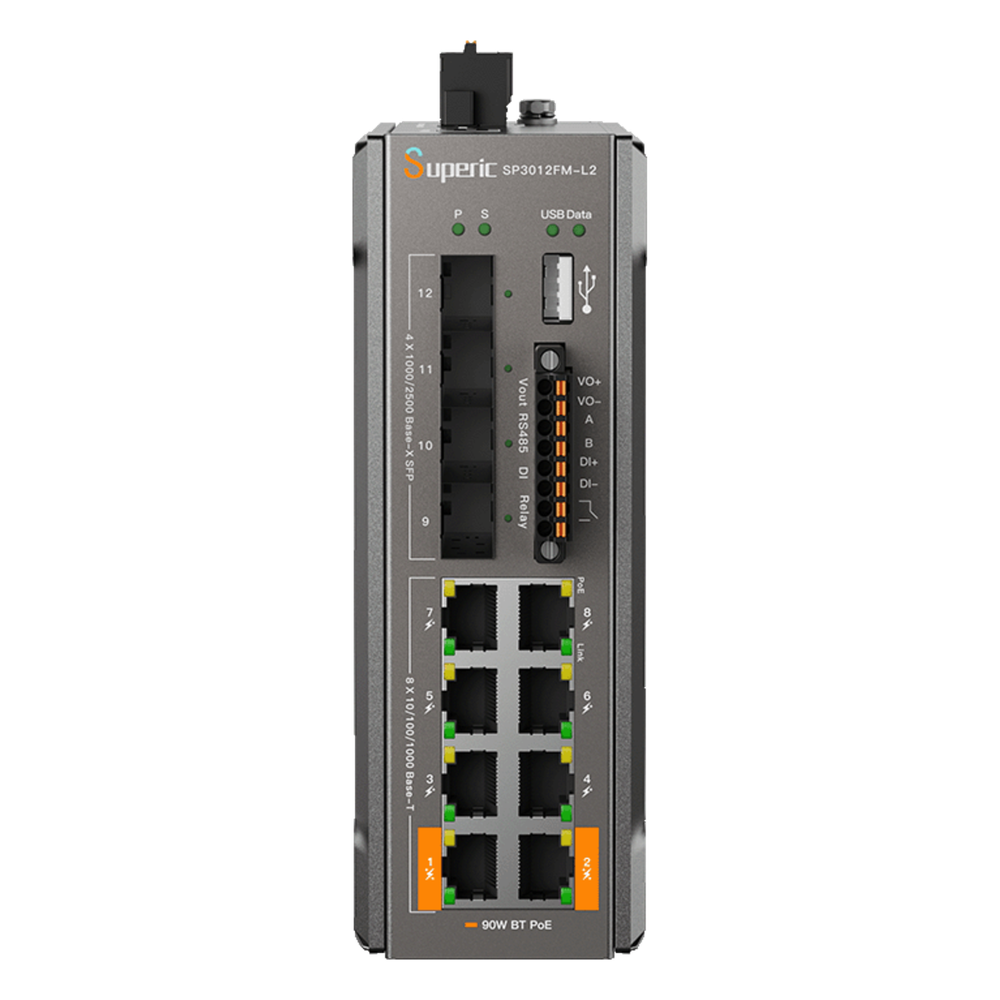 Switch de Red SP3012FM-L2(V3) / 8 Puertos 10/100/1000Mbps PoE / 4 Puertos SFP 1000M/2.5Gbps / Capacidad de Conmutación 36Gbps / Presupuesto PoE 240W