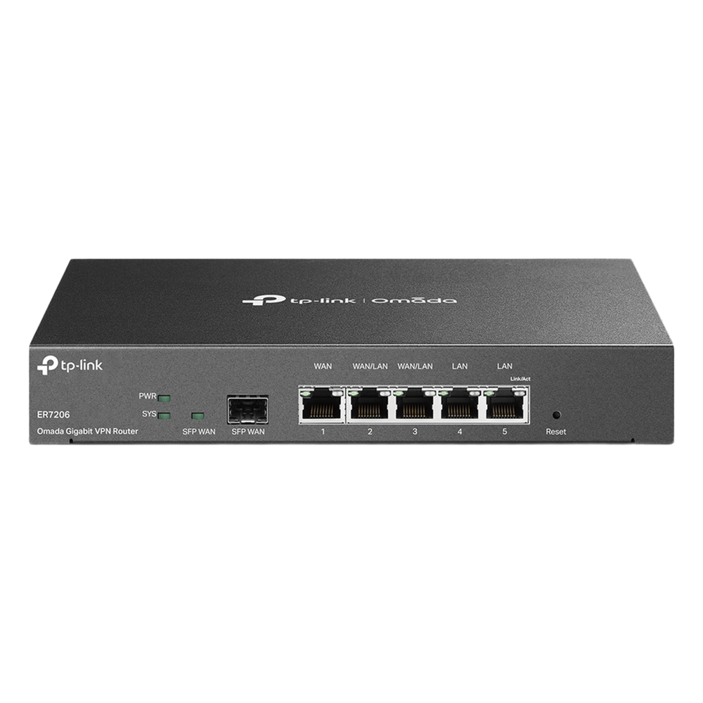 Router Omada VPN / SDN Multi-WAN Gigabit / 1 Puerto WAN SFP Gigabit / 1 Puerto WAN RJ45 Gigabit / 2 Puertos LAN RJ45 Gigabit / 2 Puertos