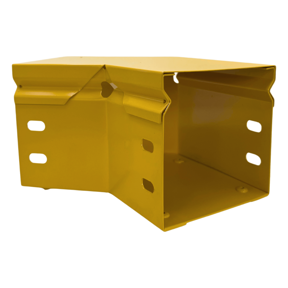 CHFIBER Curva Horizontal de 45° de Aluminio para Fibra Óptica, 4" de Peralte, 4" de Ancho y Radio de 8", con Pintura Epóxica Amarilla, Incluye Tapa