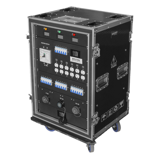 Centro de carga movil para instalaciones temporales con conexión TIPO socapex a 110v Y 220V | RACK 16U