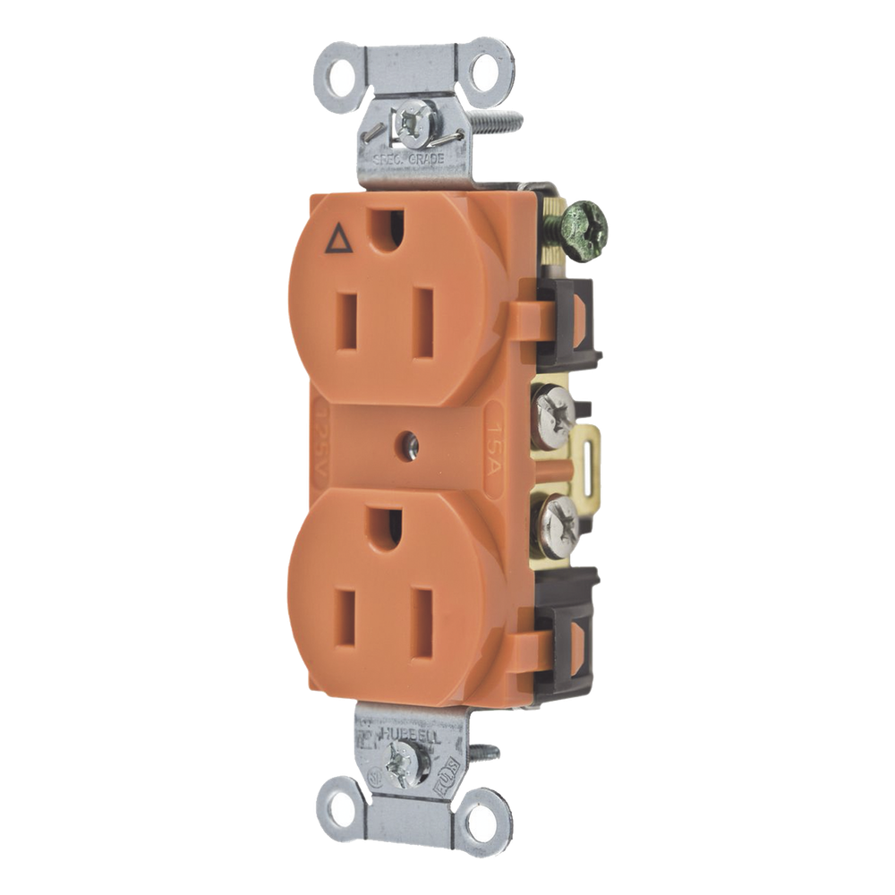 Contacto Dúplex Conexión a Tierra Aislada/ 15A 125V/ 2 polos 3 Hilos/ Nema 5-15R /Grado Comercial/ Color Naranja.
