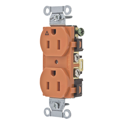 Contacto Dúplex Conexión a Tierra Aislada/ 15A 125V/ 2 polos 3 Hilos/ Nema 5-15R /Grado Comercial/ Color Naranja.