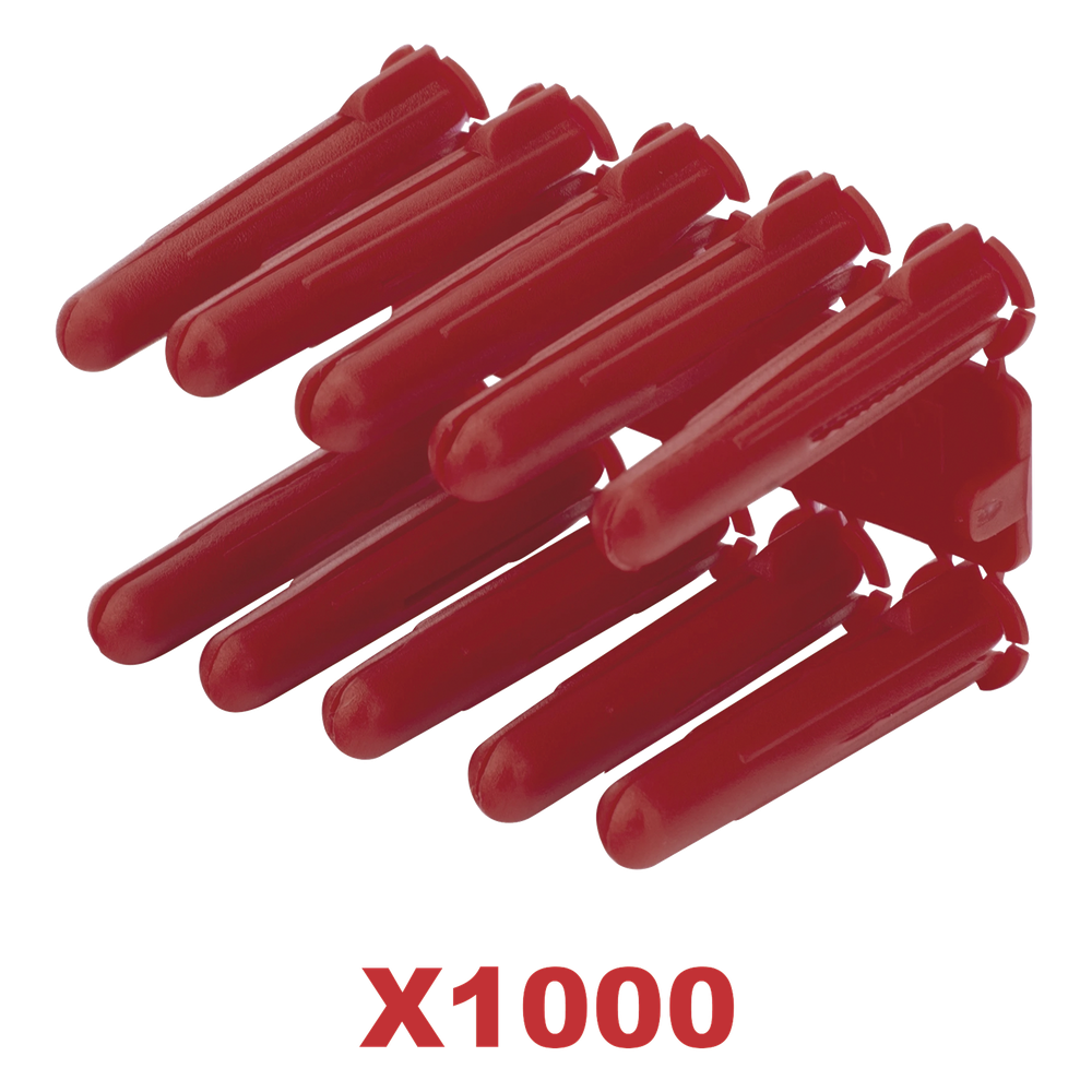Taquete de 1/4 plástico paquete de 1000 piezas para fijar objetos con tornillo en muros y techos de concreto o superficies sólidas, compatible con