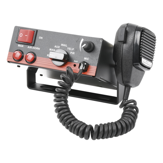 Sirena Vehicular de 100W de Potencia, Con Switch Giratorio de 6 posiciones, Micrófono de Uso Rudo e Interconexión a Radio