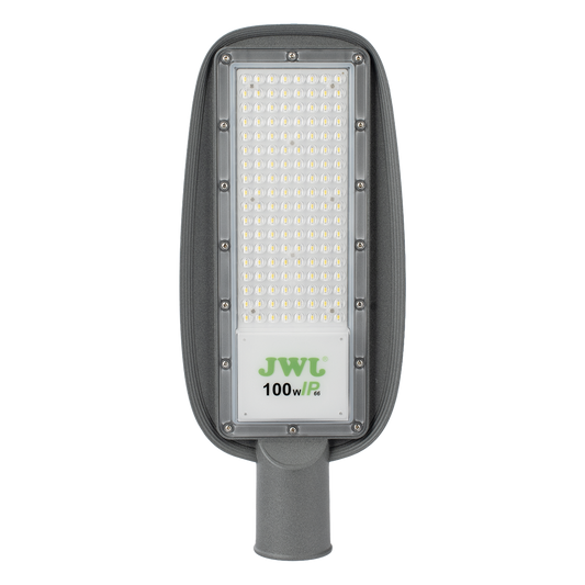 Luminaria LED de 100 W / 100 - 265 V CA~50/60 Hz / Fotocelda / Color Blanco/ Dimensiones 200 x 465 x 78 mm / Ángulo de Luz 135°.