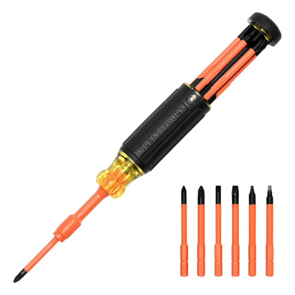 Destornillador Aislado 6-en-1 Auto-Lock / Aislado 1000V CAT III / Almohadilla de agarre / Almacenamiento de brocas integrado / Bits Philips #1 #2