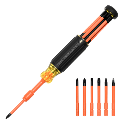 Destornillador Aislado 6-en-1 Auto-Lock / Aislado 1000V CAT III / Almohadilla de agarre / Almacenamiento de brocas integrado / Bits Philips #1 #2