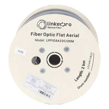 Carrete de 2 Kilómetros (6561.68 Pies) de Fibra Óptica Aérea Mini Figura 8 G.657A2 Tipo Drop Plana, Monomodo de 2 Hilos (Bifibra), Color Negro, (No