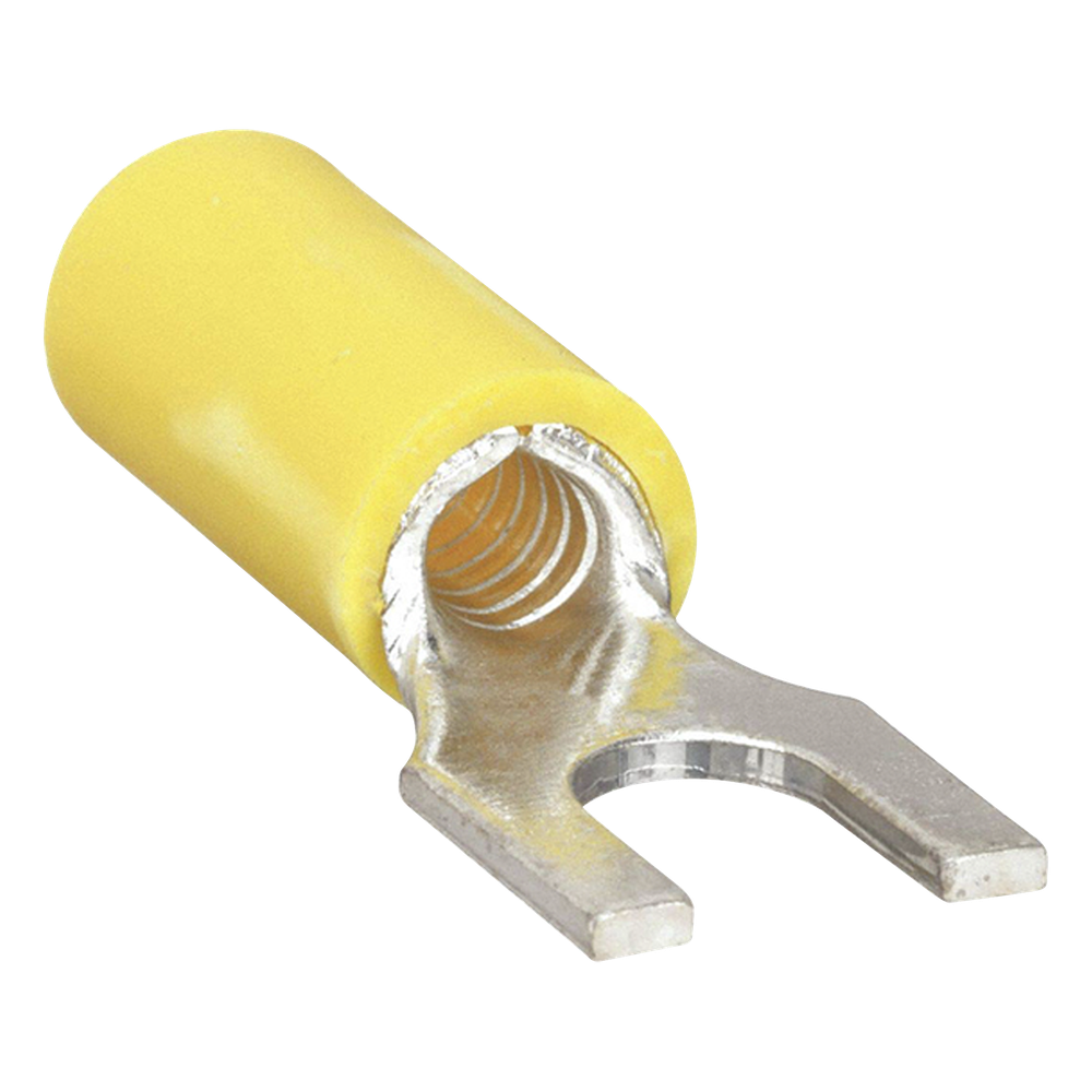 Terminal tipo horquilla ( espada ) aislada / 12 - 10 AWG / Amarillo / Paquete de 25 piezas.