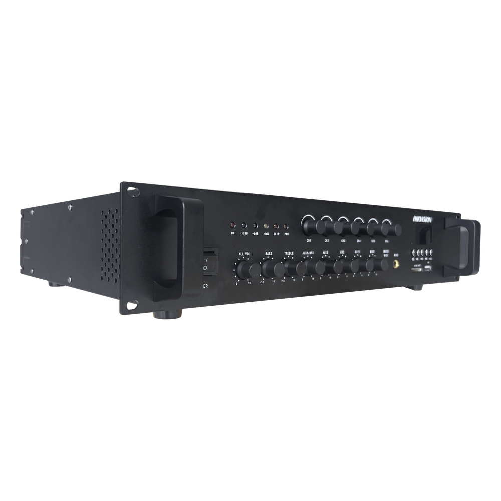 Amplificador de Audio | Bluetooth | 120 W | 6 Zonas con Control de Volumen Independiente | 70/ 100V COM | Montaje en Rack | Voceo y Musica Ambiental