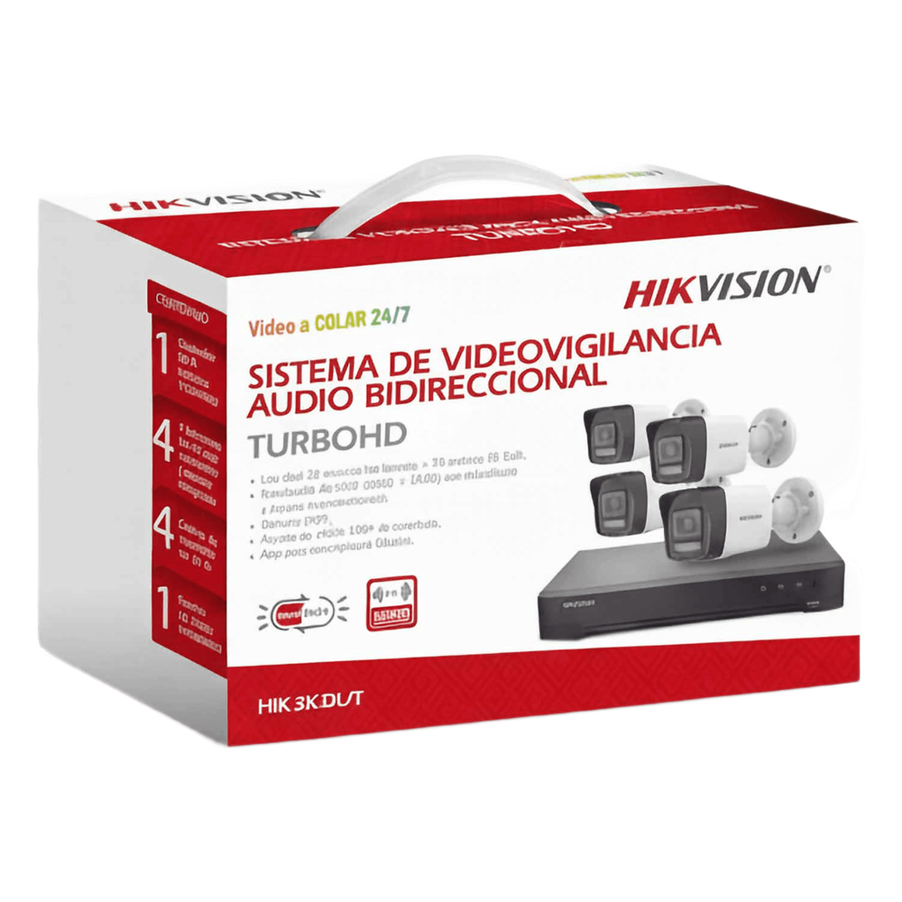 [Dual Light] Kit TurboHD 3K (5 Megapixel Real) / DVR 4 Canales / 4 Cámaras bala Dual Light / Audio bidireccional / Accesorios de Interconexión