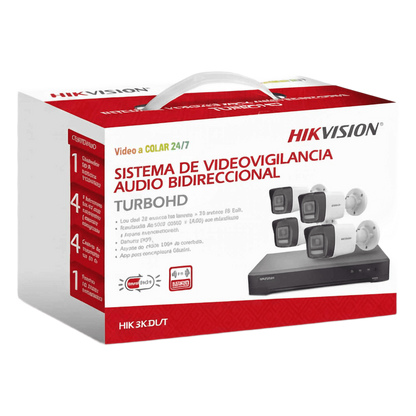 [Dual Light] Kit TurboHD 3K (5 Megapixel Real) / DVR 4 Canales / 4 Cámaras bala Dual Light / Audio bidireccional / Accesorios de Interconexión