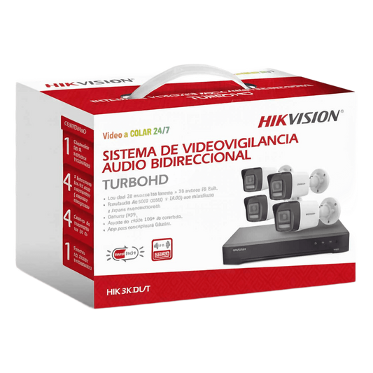 [Dual Light] Kit TurboHD 3K (5 Megapixel Real) / DVR 4 Canales / 4 Cámaras bala Dual Light / Audio bidireccional / Accesorios de Interconexión