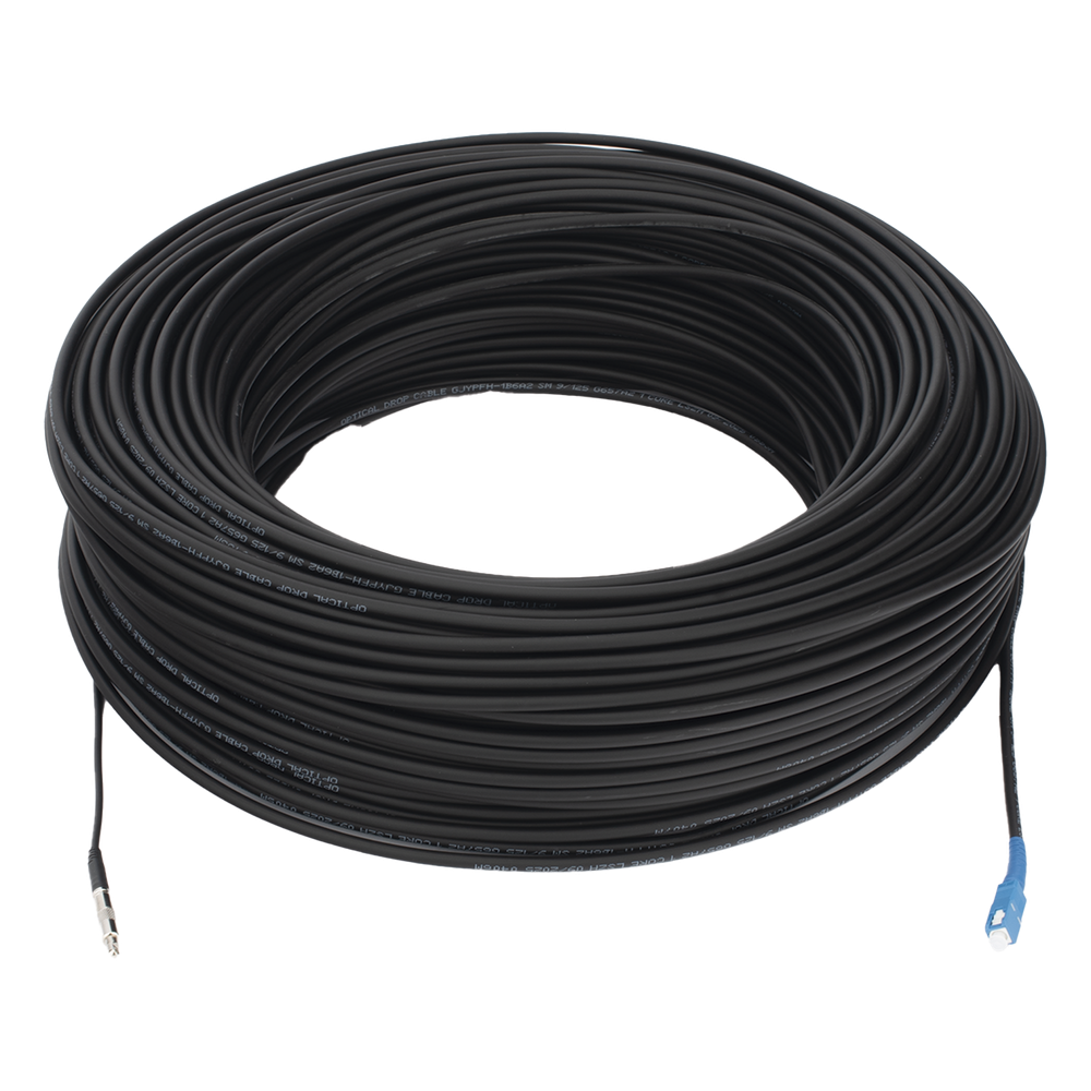 Rollo de Fibra Óptica Drop Redonda G657A2 Monomodo Simplex de 150 Metros (492.13 Pies) con Conectores SC/UPC-SC/UPC para Instalaciones Aéreas
